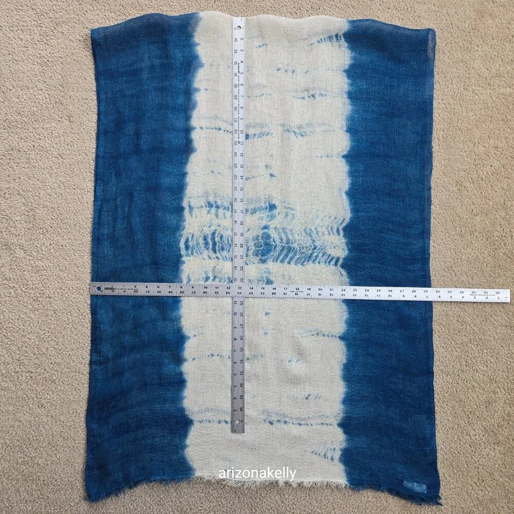 NWOT Linen Scarf Tie Dye Denim Blue & Ivory